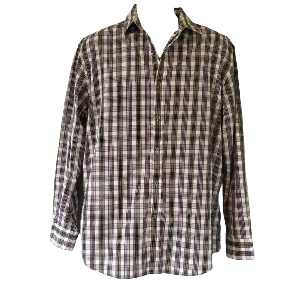 Axist Men’s Long Sleeve Button Down Shirt Gray/Black/White Plaid Size large